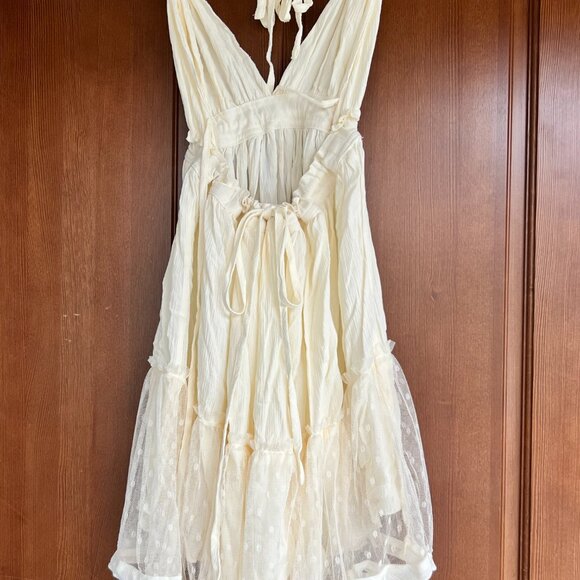 Women's Backless Bohemian Summer Shoulder Mini/Beach Dress (Vacation Casual) - Picture 3 of 4